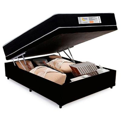 Cama Box Baú Casal Sintético + Colchão Molas Ensacadas Sereneprime Sonnolux 138x188x69 Preto
