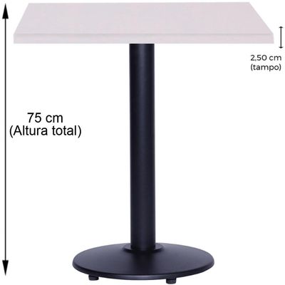 Mesa Zeta Ferro Preto 75 Cm (alt) Disco Redondo Tampo Mdp Quadrado 80 Cm (larg) X 2,50 Cm Alt Branco