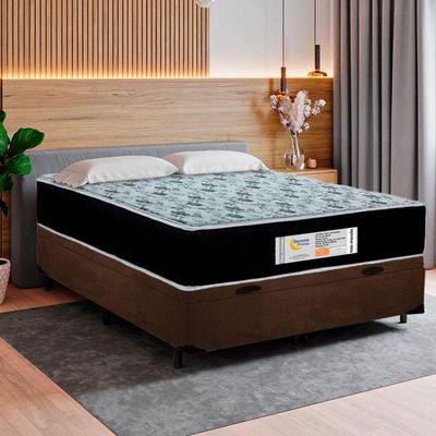 Cama Box Baú Casal Suede + Colchão Molas Ensacadas Sereneprime Sonnolux 138x188x69 Cor:marrom