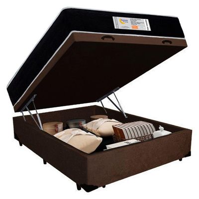 Cama Box Baú Casal Suede + Colchão Molas Ensacadas Sereneprime Sonnolux 138x188x69 Marrom