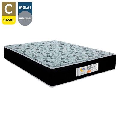 Cama Box Baú Casal Sintético + Colchão Molas Ensacadas Sereneprime Sonnolux 138x188x69 Preto