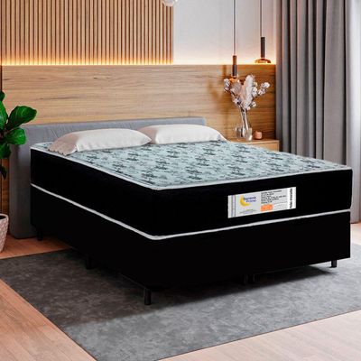 Cama Box Baú Casal Sintético + Colchão Molas Ensacadas Sereneprime Sonnolux 138x188x69 Preto