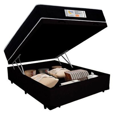 Cama Box Baú Casal Suede + Colchão Molas Ensacadas Sereneprime Sonnolux 138x188x69 Preto