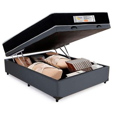 Cama Box Baú Casal Sintético + Colchão Molas Ensacadas Sereneprime Sonnolux 138x188x69 Cor:cinza