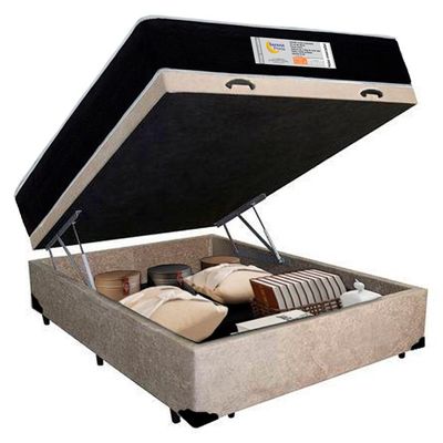 Cama Box Baú Casal Suede + Colchão Molas Ensacadas Sereneprime Sonnolux 138x188x69 Bege