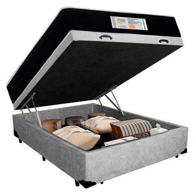 Cama Box Baú Casal Suede + Colchão Molas Ensacadas Sereneprime Sonnolux 138x188x69 Cinza