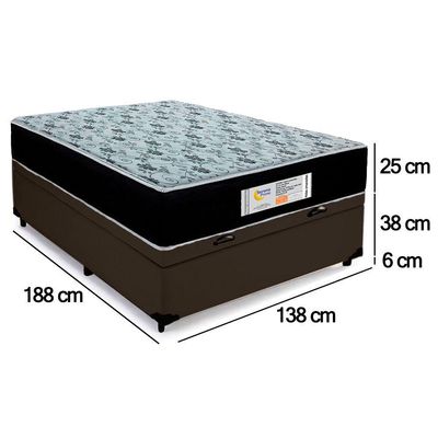 Cama Box Baú Casal Sintético + Colchão Molas Ensacadas Sereneprime Sonnolux 138x188x69 Marrom