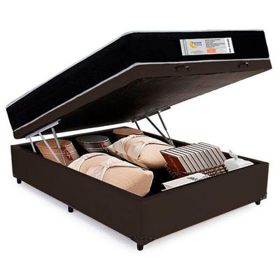 Cama Box Baú Casal Sintético + Colchão Molas Ensacadas Sereneprime Sonnolux 138x188x69 Marrom