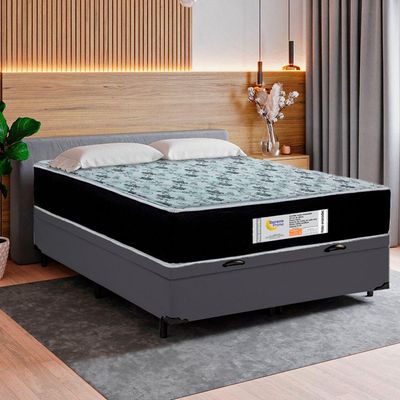 Cama Box Baú Casal Sintético + Colchão Molas Ensacadas Sereneprime Sonnolux 138x188x69 Cinza