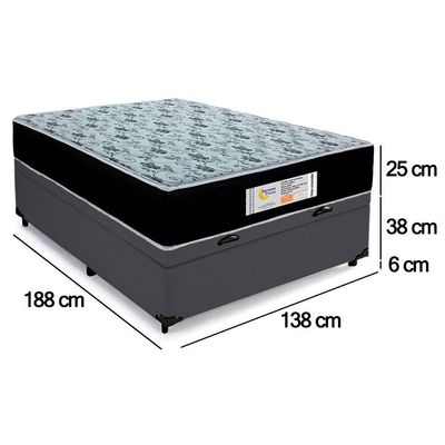 Cama Box Baú Casal Sintético + Colchão Molas Ensacadas Sereneprime Sonnolux 138x188x69 Cinza
