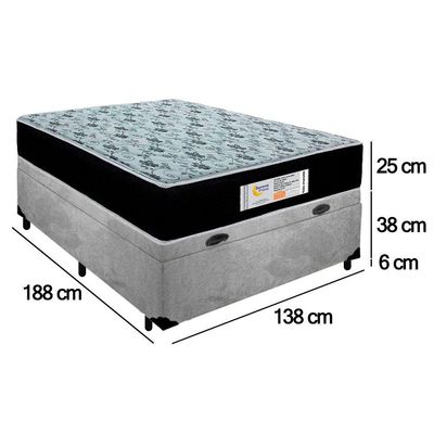Cama Box Baú Casal Suede + Colchão Molas Ensacadas Sereneprime Sonnolux 138x188x69 Cinza