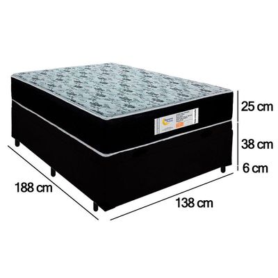 Cama Box Baú Casal Suede + Colchão Molas Ensacadas Sereneprime Sonnolux 138x188x69 Preto