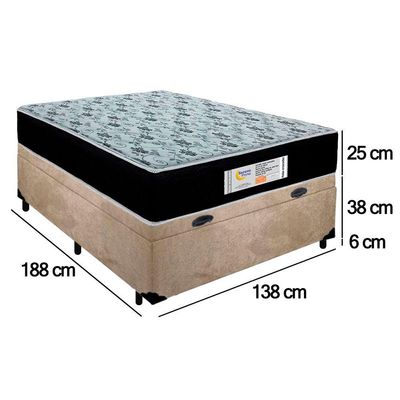Cama Box Baú Casal Suede + Colchão Molas Ensacadas Sereneprime Sonnolux 138x188x69 Bege