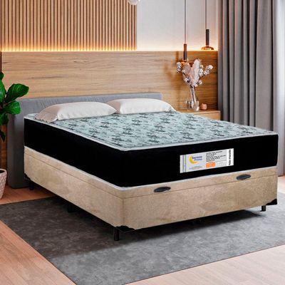 Cama Box Baú Casal Suede + Colchão Molas Ensacadas Sereneprime Sonnolux 138x188x69 Bege