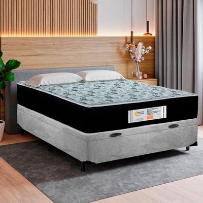 Cama Box Baú Casal Suede + Colchão Molas Ensacadas Sereneprime Sonnolux 138x188x69 Cor:cinza