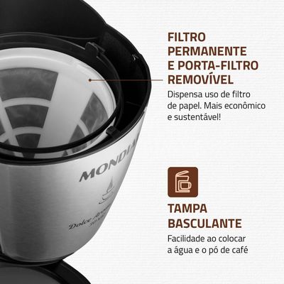 Cafeteira Elétrica Mondial Dolce Arome C-37JI-30X 800W Preto Com Inox 110V