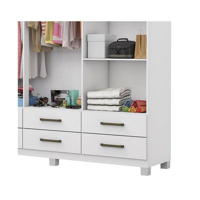 Guarda-roupa D22 6 Portas 6 Gavetas Com Espelho e Pés Branco