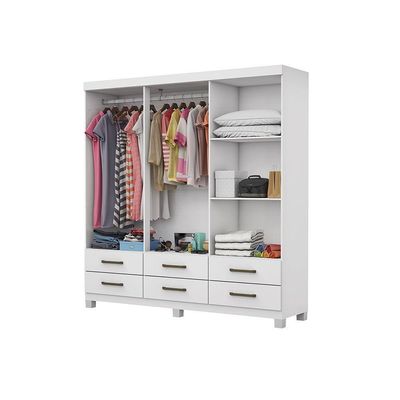 Guarda-roupa D22 6 Portas 6 Gavetas Com Espelho e Pés Branco