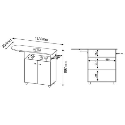 Balcão Com Tábua De Passar 2 Portas Tp3000 Branco - Tecno Mobili