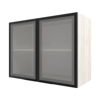 Armário Aéreo Bartira Rubi com 2 Portas de Vidro, 1 Prateleira e 80cm de Largura - Freixo/Preto Poah