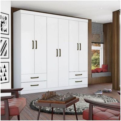 Guarda Roupa Casal Lu 6 Portas 4 Gavetas Branco