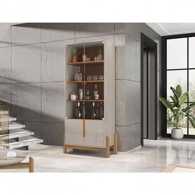 Cristaleira 2 Portas C- Prateleiras Para Vinhos E Taças Lizz Off-white-cedro