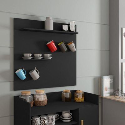 Painel Cantinho Do Café C- Prateleiras E Suporte Para Xícaras E Canecas Preto