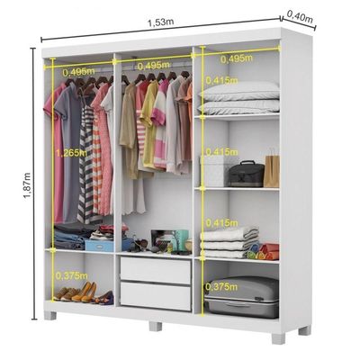 Guarda Roupa 6 Portas Carioca Móveis Branco