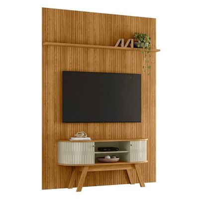 Conjunto New Silverstone Painel Com Prateleira E Rack Cumaru/opala