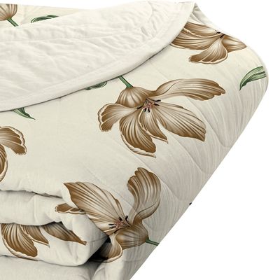 Cobre Leito Tecebem Solteiro Malha 100% Algodão Estampado em Matelasse Tais 170 x 240cm Baunilha