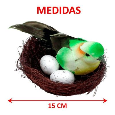 Kit 18 Decoração Pássaros Ovos Ninho Artesanal Enfeite 15cm