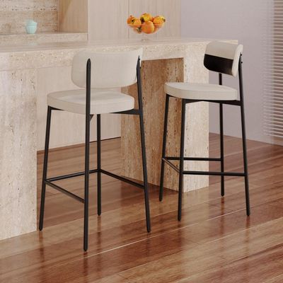 Banqueta Alta Bar Estofada Kit 4 Ella M25 Linho Areia-preto - Mpozenato