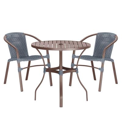 02 Cadeiras Floripa E Mesa Roma 100cm Marrom E Corda Nautica Prata