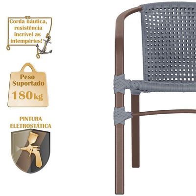 02 Cadeiras Floripa E Mesa Roma 100cm Marrom E Corda Nautica Prata