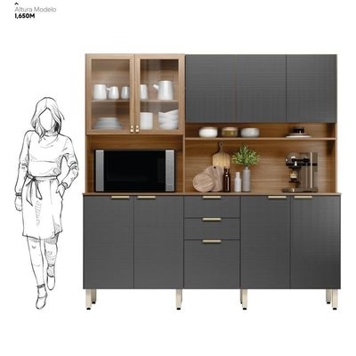 Cozinha Compacta Amora 10 Portas 2 Gavetas Amora Amendola/grafito Tx Demobile Amendola/grafito Tx
