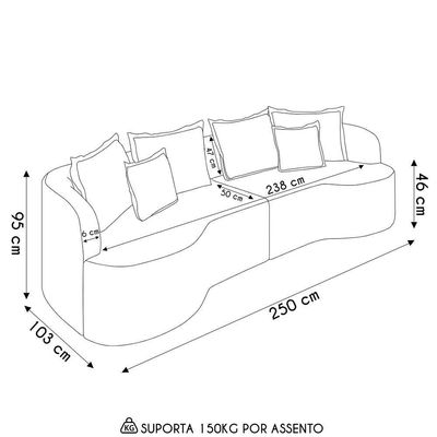 Sofá 4 Lugares 250cm Orgânico Quito Z08 Veludo Azul Marinho - Mpozenato