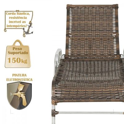 2 Espreguiçadeiras Catar E Mesa Para Piscina Jardim Varanda Argila