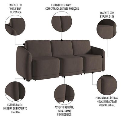 Sofá Cama Casal Para Sala 246cm Polska Z08 Veludo Marrom - Mpozenato