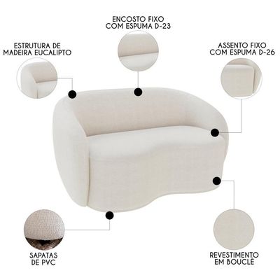 Sofá 3 Lugares Living Orgânico Sala De Estar 180cm Garbin Z08 Boucle Bege - Mpozenato