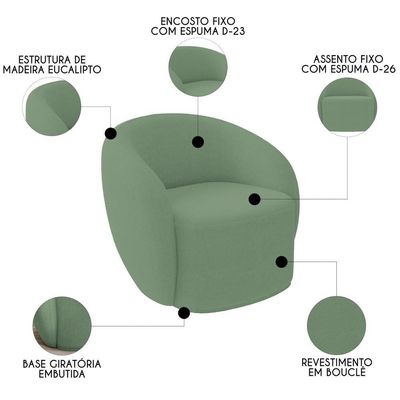 Poltrona Para Sala De Estar Giratória Orgânica Garbin Z08 Boucle Verde - Mpozenato