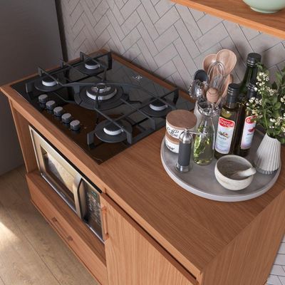 Balcão Para Cooktop 1,05m 5 Bocas 1 Nicho Com 1 Porta E Gaveta Turim Nature