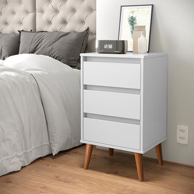 Kit 2 Mesas De Cabeceira Wood - Mdp 3 Gavetas Corrediças Metálicas Branco - Movelove
