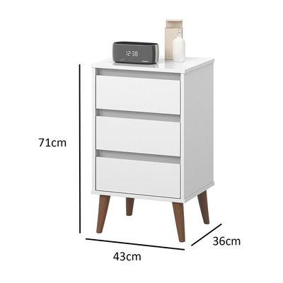 Kit 2 Mesas De Cabeceira Wood - Mdp 3 Gavetas Corrediças Metálicas Branco - Movelove