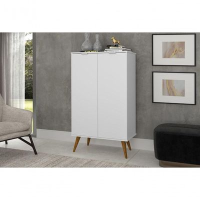 Sapateira Lisboa Multiuso Sofisticado Com Pés Retro Em Madeira - Branco Rede Móveis