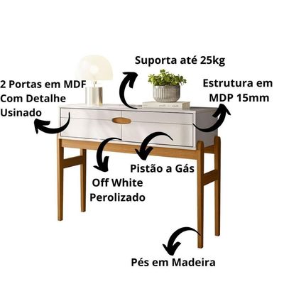Aparador Retrô Intense Com Pés De Madeira Freijó Com Off White Perolizado - Movelove
