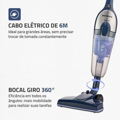 Aspirador De Pó Vertical Mondial Turbo Cycle HEPA AP-41-BLI 1550W Azul Escuro Com Inox 220V