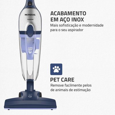 Aspirador De Pó Vertical Mondial Turbo Cycle HEPA AP-41-BLI 1550W Azul Escuro Com Inox 220V