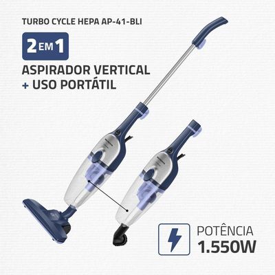 Aspirador De Pó Vertical Mondial Turbo Cycle HEPA AP-41-BLI 1550W Azul Escuro Com Inox 220V