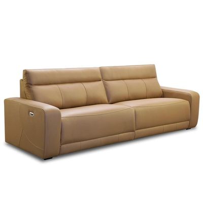 Sofá 3 Lugares Retrátil Reclinável Elétrico 224cm Mazi L06 Couro Caramelo - Lyam Decor