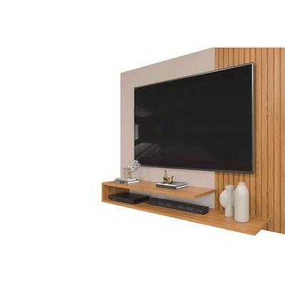 Painel Quarto P- Tv Até 50 Polegadas Nando Ripado C- Prateleira 136x107cm Cedro - Dj Móveis